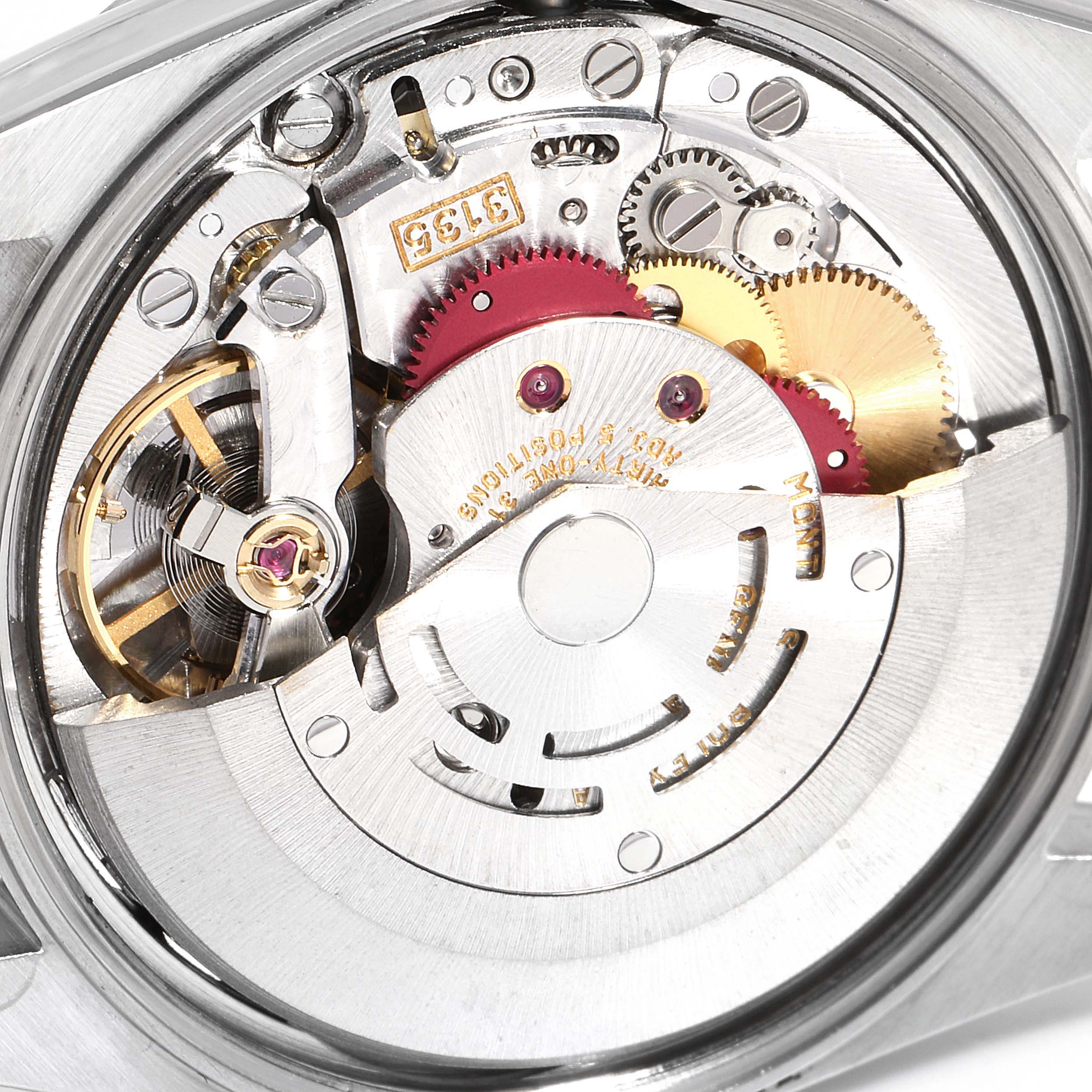 This image shows the internal mechanical movement and gears of the Rolex Date 15210 Men's Stainless Steel Black Dial 15210 Men's Stainless Steel Black Dial model watch.