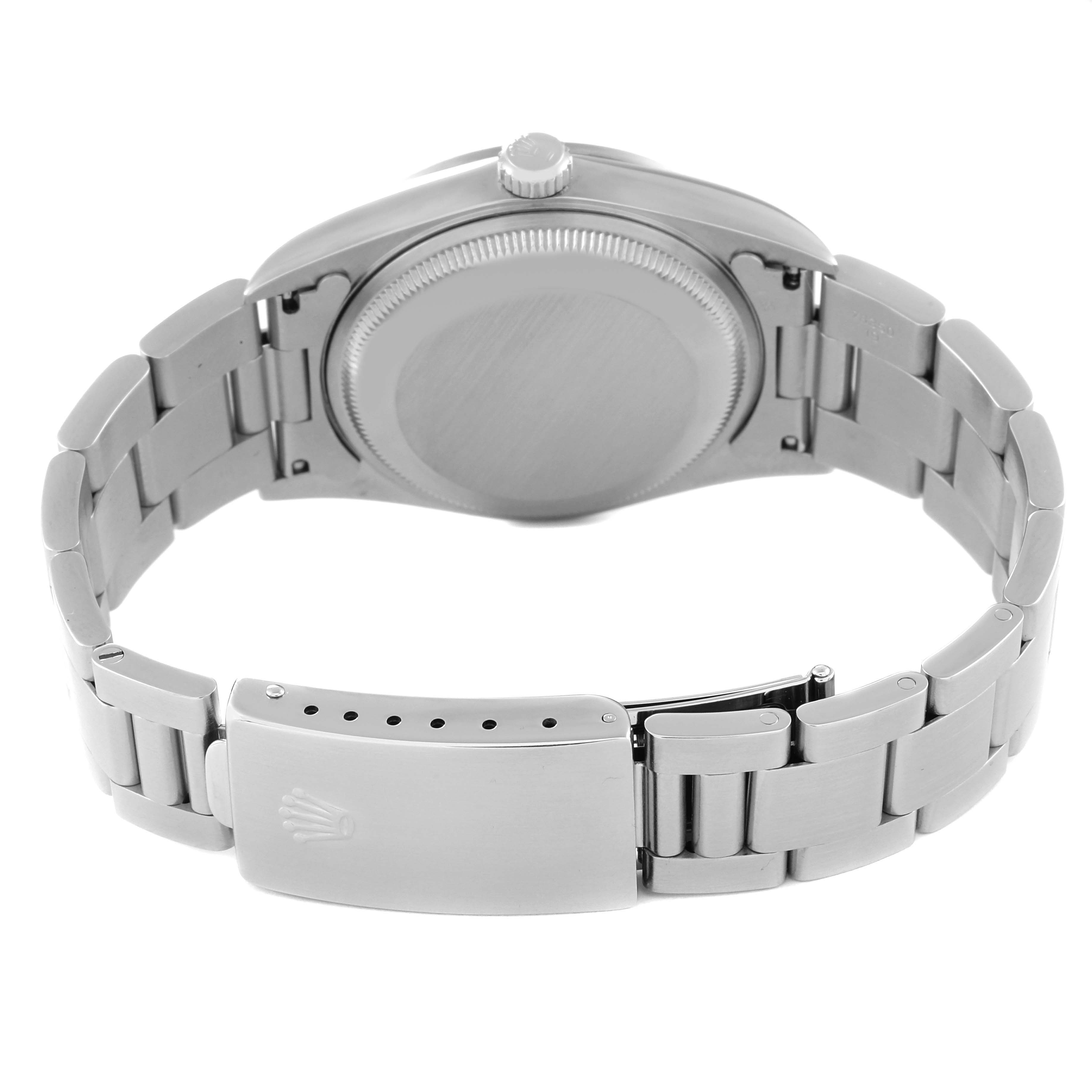 The image shows the back case and bracelet clasp of a Rolex Date 15200 Men's Stainless Steel Blue Dial 15200 Men's Stainless Steel Blue Dial model watch.