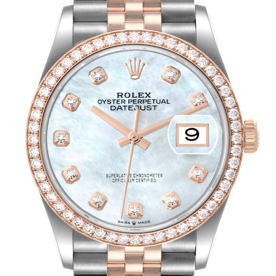 Rolex Datejust 36 Steel Rose Gold Mother of Pearl Diamond Mens Watch 126281 Box Card SwissWatchExpo