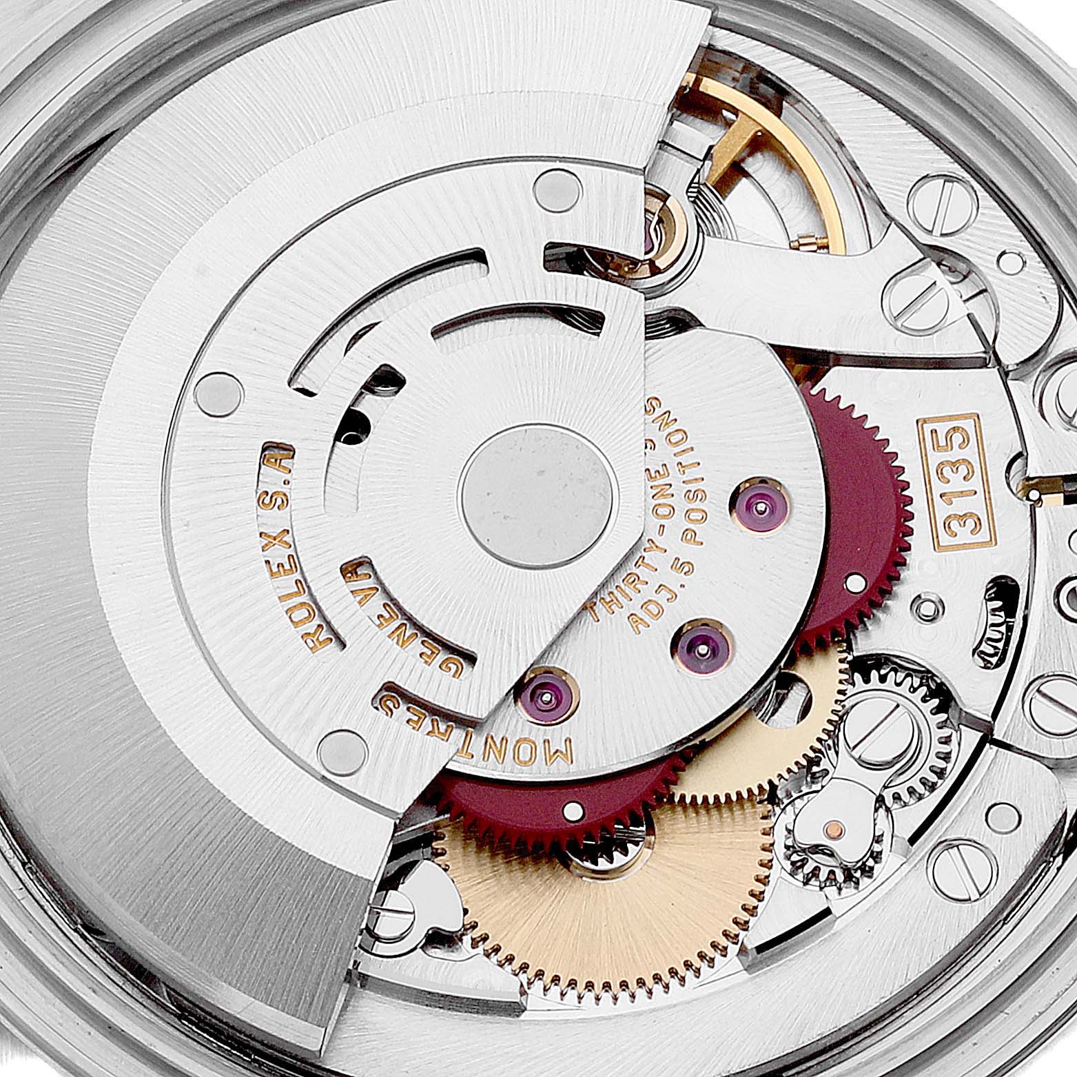 This image shows a close-up of the Rolex Datejust 16234 Men's Stainless Steel Black Dial 16234 Men's Stainless Steel Black Dial watch's automatic movement mechanism from the back.