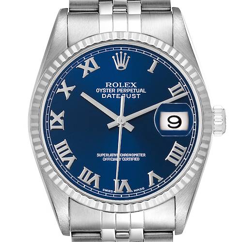 Photo of Rolex Datejust 36 Steel White Gold Blue Dial Mens Watch 16234 Box Papers