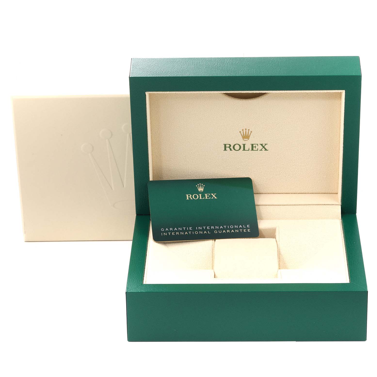 The image shows the open box, warranty card, and interior packaging of a Rolex Datejust 41 126300 Men's Stainless Steel Blue Dial 126300 Men's Stainless Steel Blue Dial model.
