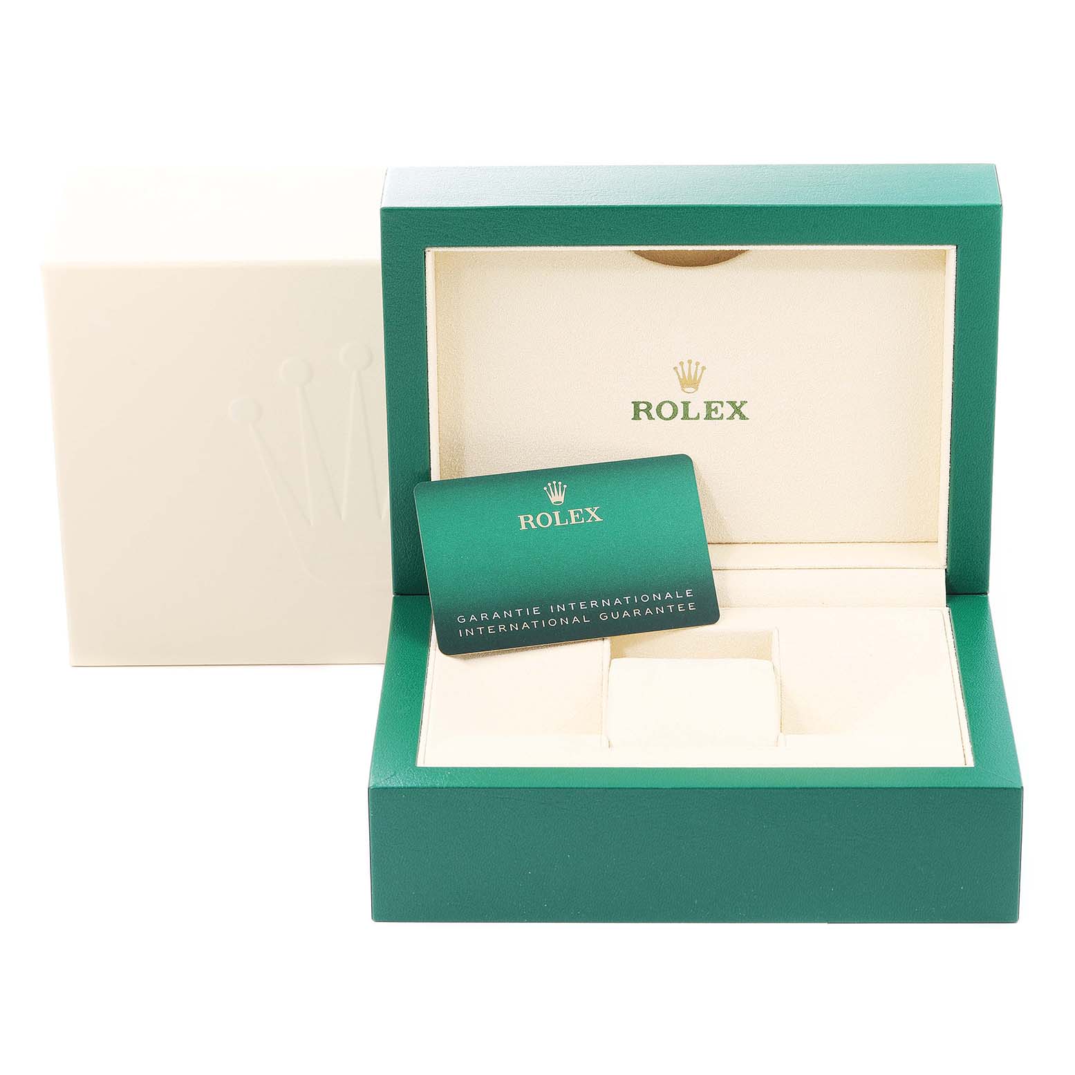 The image shows an open Rolex watch box and guarantee card for the Datejust 41 model.