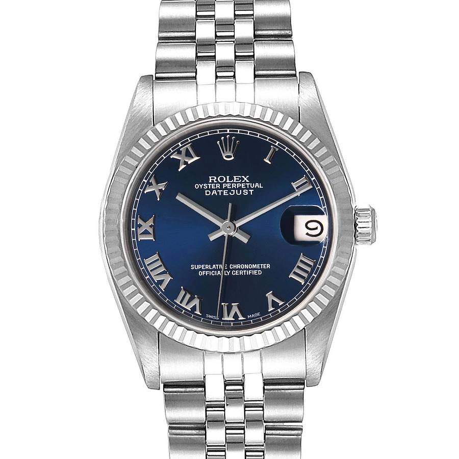 Rolex Datejust Midsize 31 Steel White Gold Blue Dial Ladies Watch 68274 SwissWatchExpo