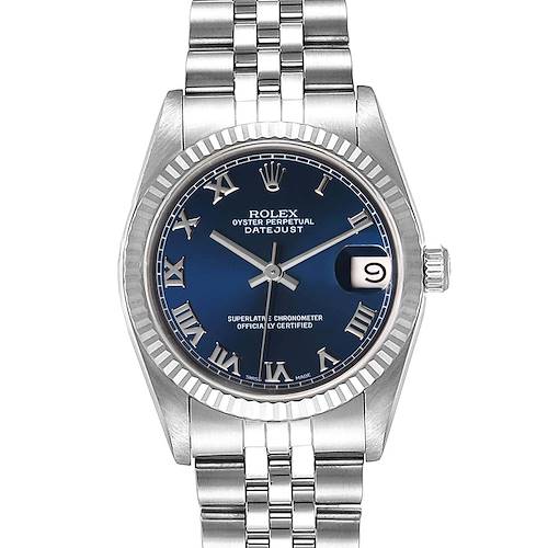Photo of Rolex Datejust Midsize 31 Steel White Gold Blue Dial Ladies Watch 68274
