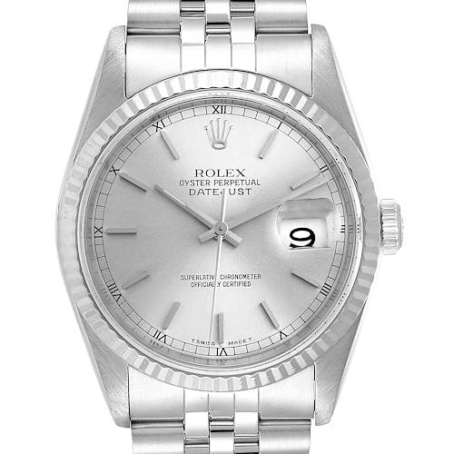 Photo of Rolex Datejust Silver Dial Steel White Gold Mens Watch 16234 Papers