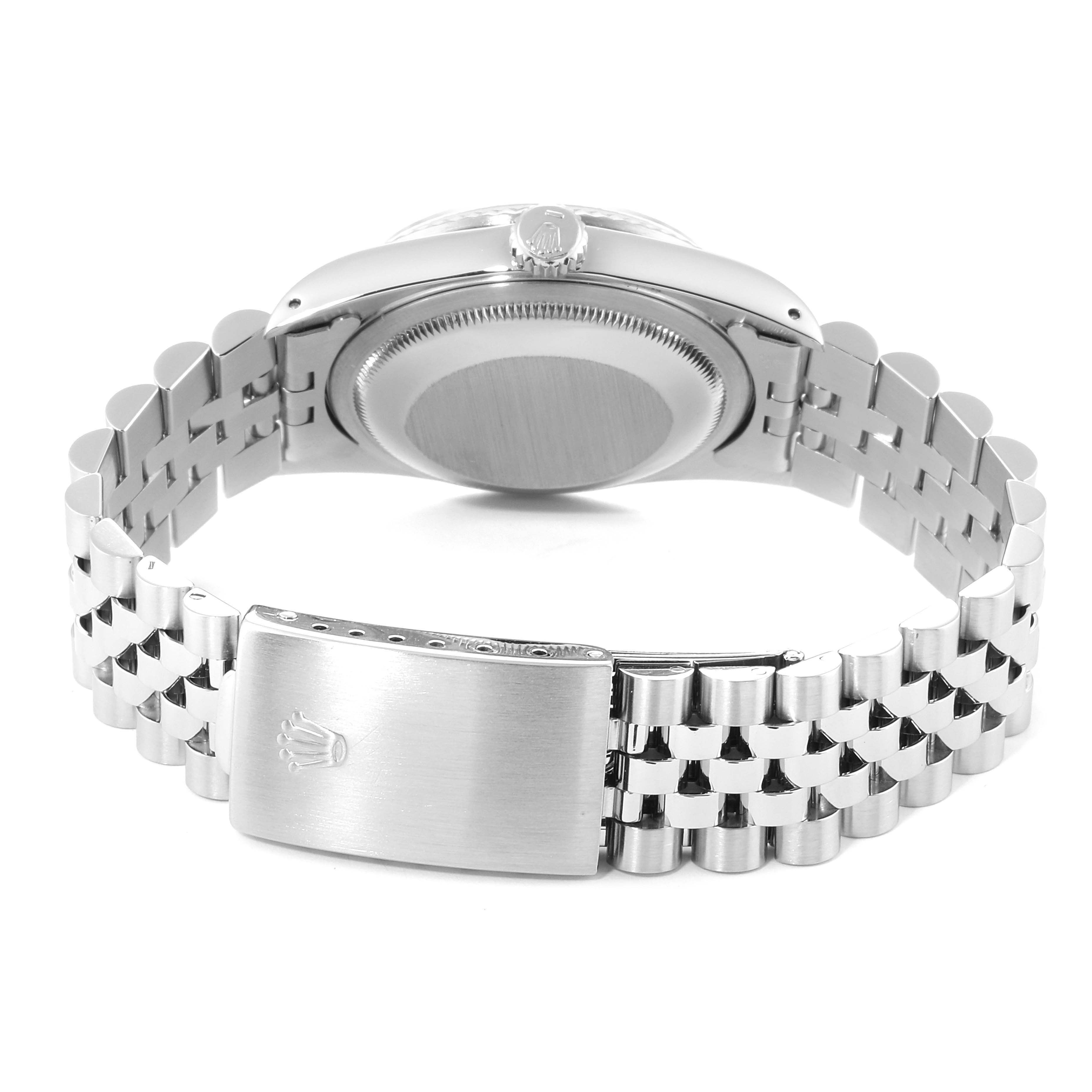 This image shows the back and bracelet of a Rolex Datejust 16234 Men's Stainless Steel Silver Dial 16234 Men's Stainless Steel Silver Dial watch from a rear angle.