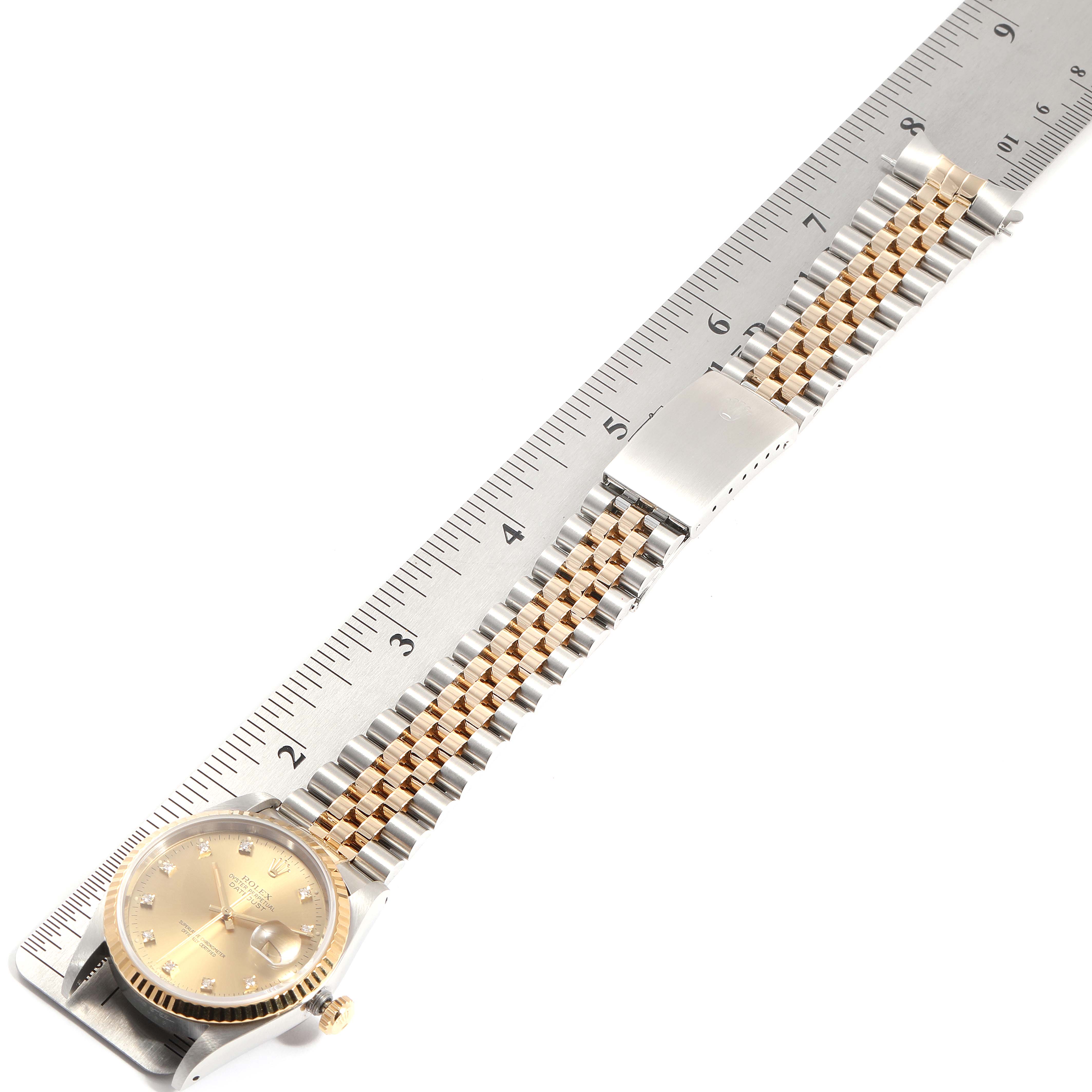 Rolex Datejust Steel 18K Yellow Gold Diamond Dial Mens Watch 16233 ...