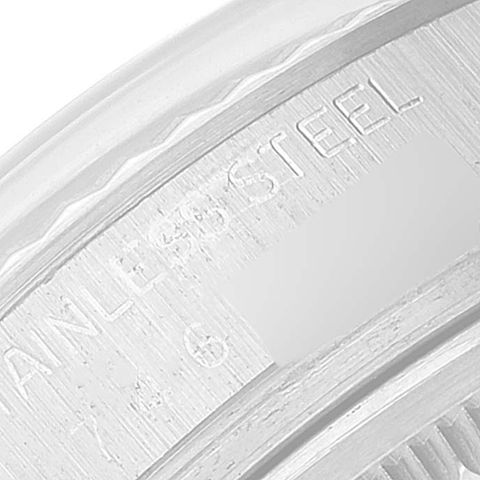 This image shows a close-up of the stainless steel inscription on the casing of a Rolex Datejust 16014 Men
s Stainless Steel Silver Dial 16014 Men
s Stainless Steel Silver Dial watch.