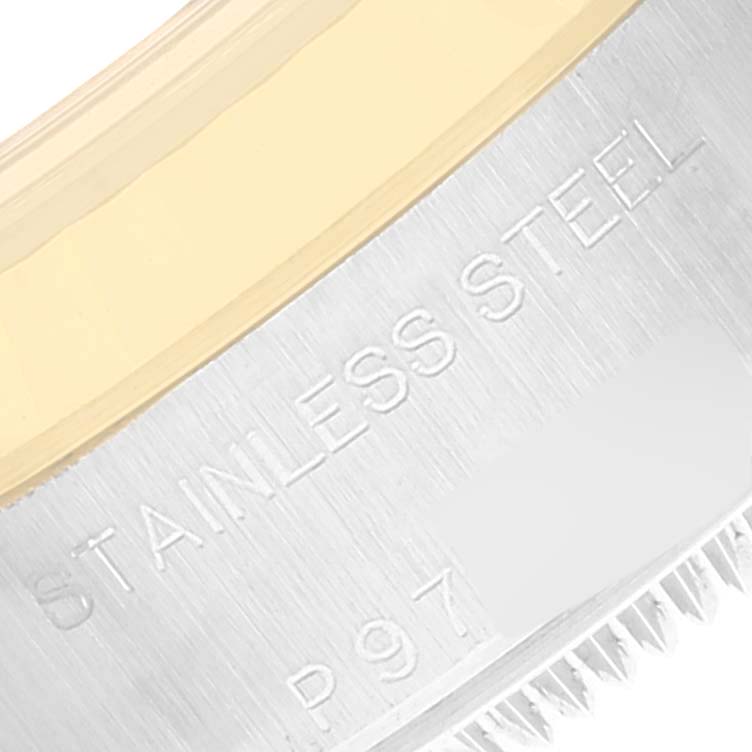 This image shows a close-up of a Datejust by Rolex, highlighting the stainless steel and partially the bezel.