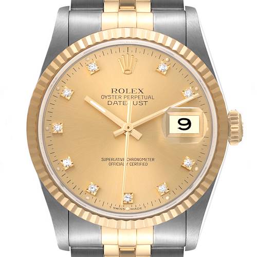 Photo of Rolex Datejust Steel Yellow Gold Diamond Dial Mens Watch 16233