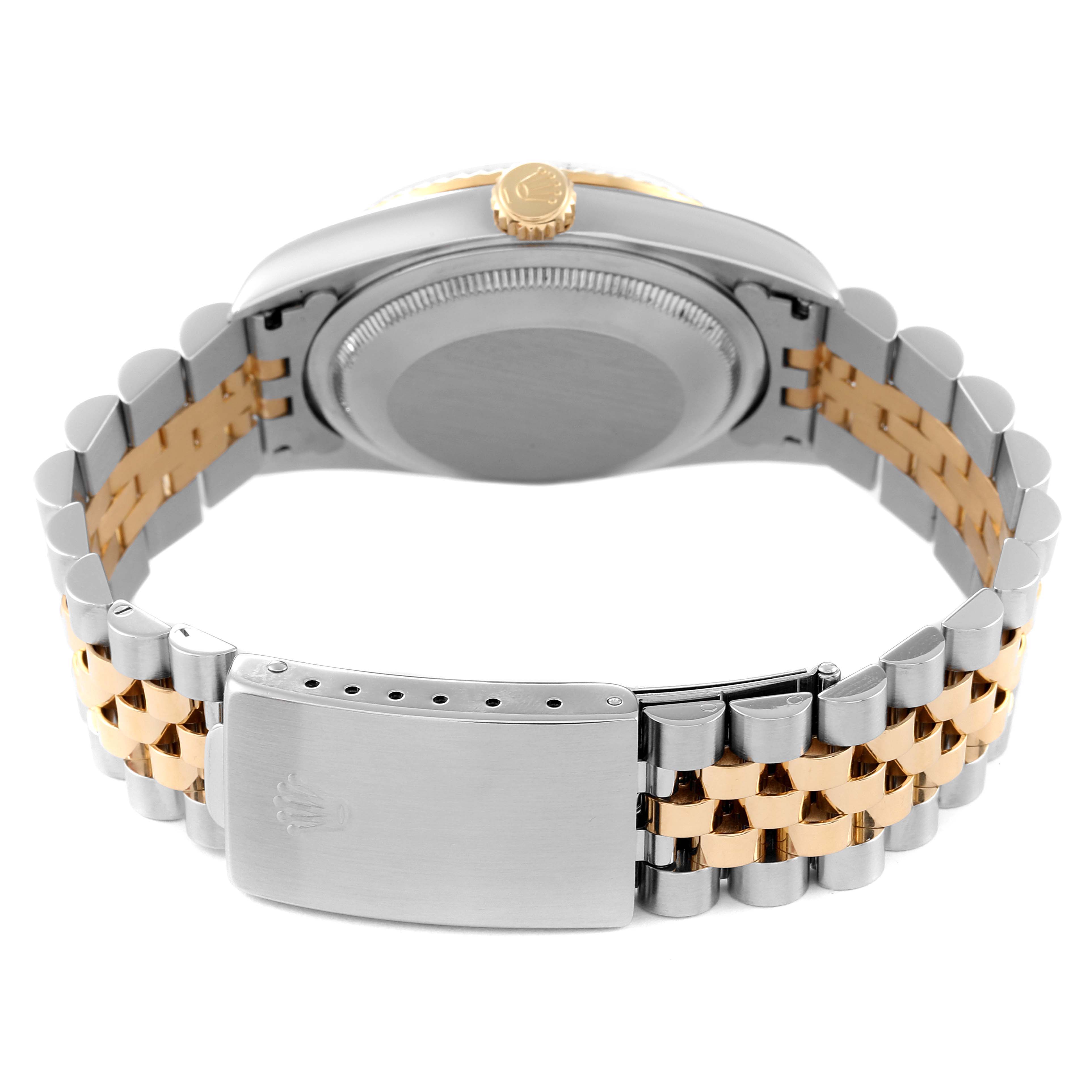 The image shows the back of the Rolex Datejust 16233 Men's Steel and Gold (two tone) Champagne Dial 16233 Men's Steel and Gold (two tone) Champagne Dial watch, highlighting the bracelet and clasp.