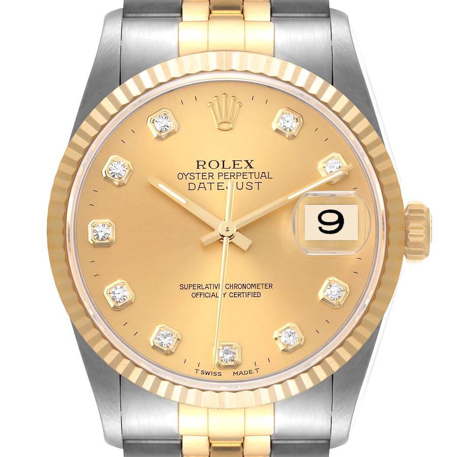 Rolex Datejust Steel Yellow Gold Diamond Dial Mens Watch 16233 Box Service Card SwissWatchExpo