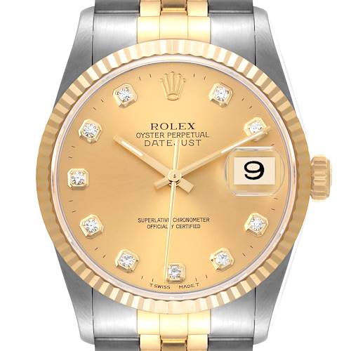 Photo of Rolex Datejust Steel Yellow Gold Diamond Dial Mens Watch 16233 Box Service Card