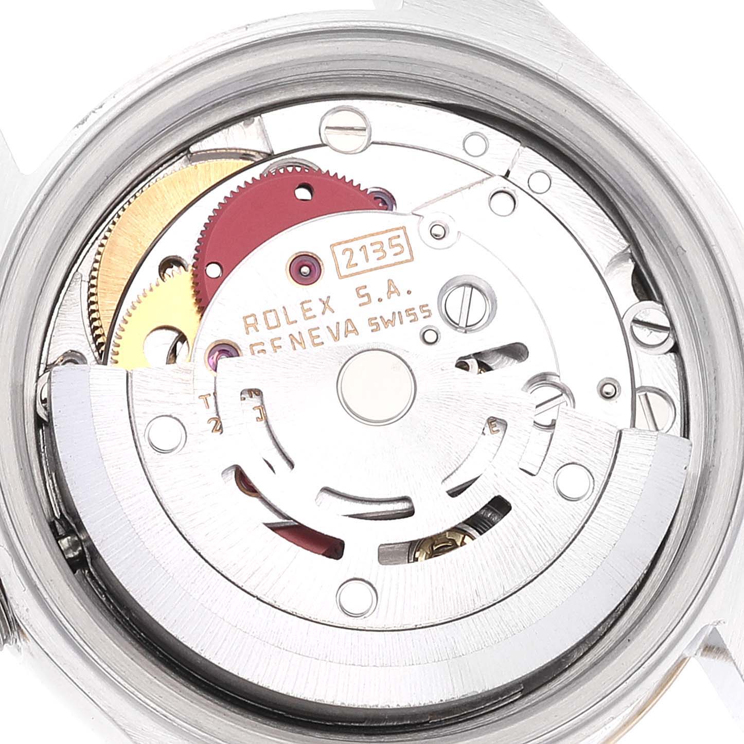 This image shows the internal movement components of a Rolex Datejust 69173 Women
s Steel and Gold (two tone) Black Dial 69173 Women
s Steel and Gold (two tone) Black Dial watch.