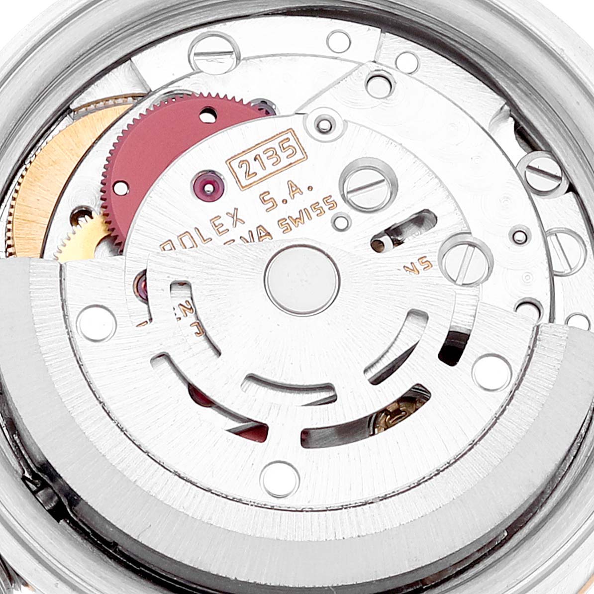 This image shows a close-up view of the movement mechanism inside a Rolex Datejust 69173 Women's Steel and Gold (two tone) Champagne Dial 69173 Women's Steel and Gold (two tone) Champagne Dial watch.