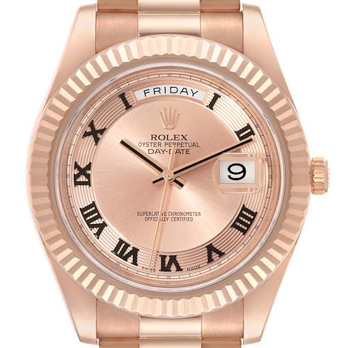 Photo of Rolex Day-Date II Everose Concentric Roman Dial Rose Gold Watch 218235 Box Card