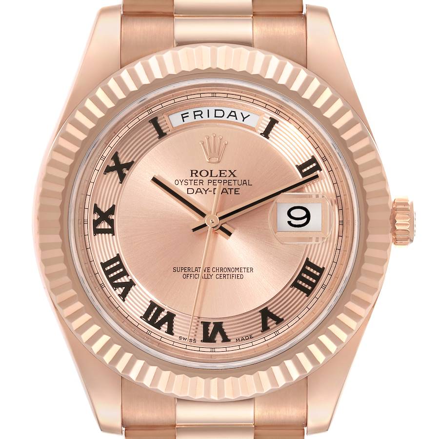 Rolex Day-Date II Everose Concentric Roman Dial Rose Gold Watch 218235 Box Card SwissWatchExpo