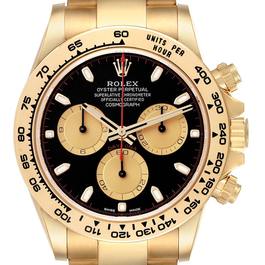 Rolex Daytona Black Dial Yellow Gold Mens Watch 116508 SwissWatchExpo