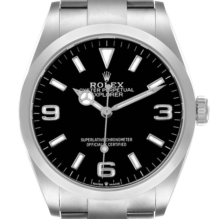 Rolex Explorer I Black Dial Stainless Steel Mens Watch 124270 Unworn SwissWatchExpo