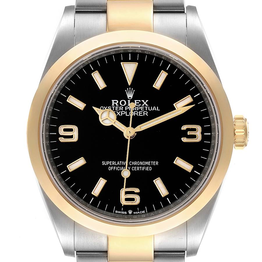 Rolex Explorer I Steel Yellow Gold Black Dial Mens Watch 124273 Unworn SwissWatchExpo