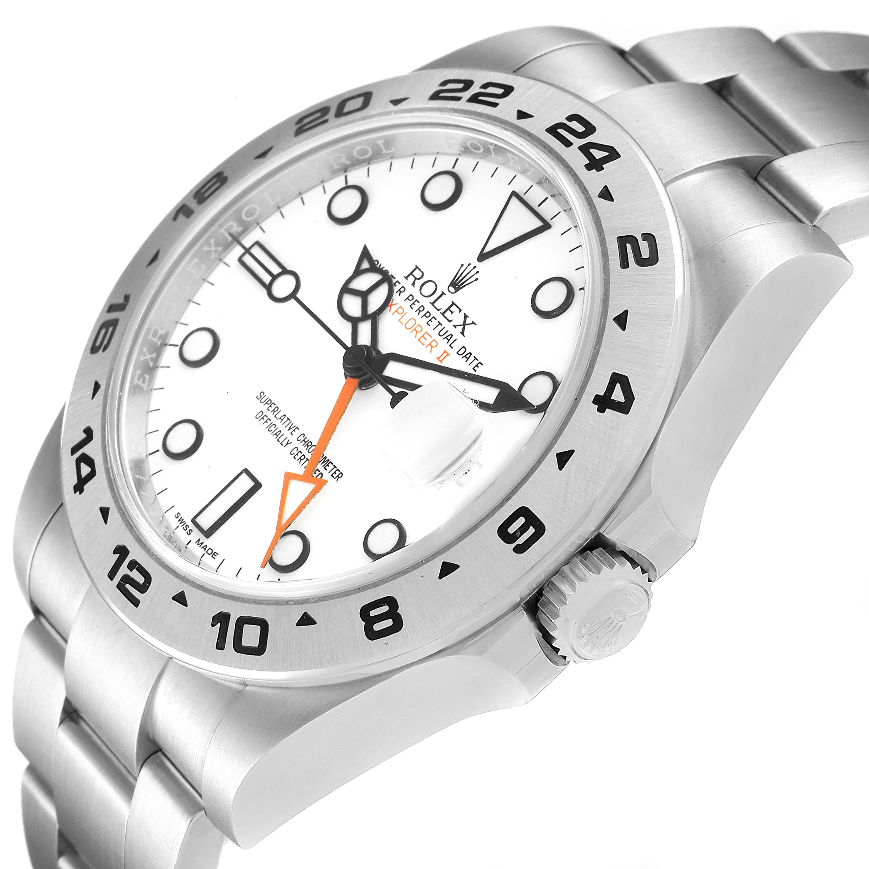 This image shows a close-up of the Rolex Explorer 216570 Men's Stainless Steel White Dial 216570 Men's Stainless Steel White Dial watch focusing on the dial, bezel, and part of the bracelet.