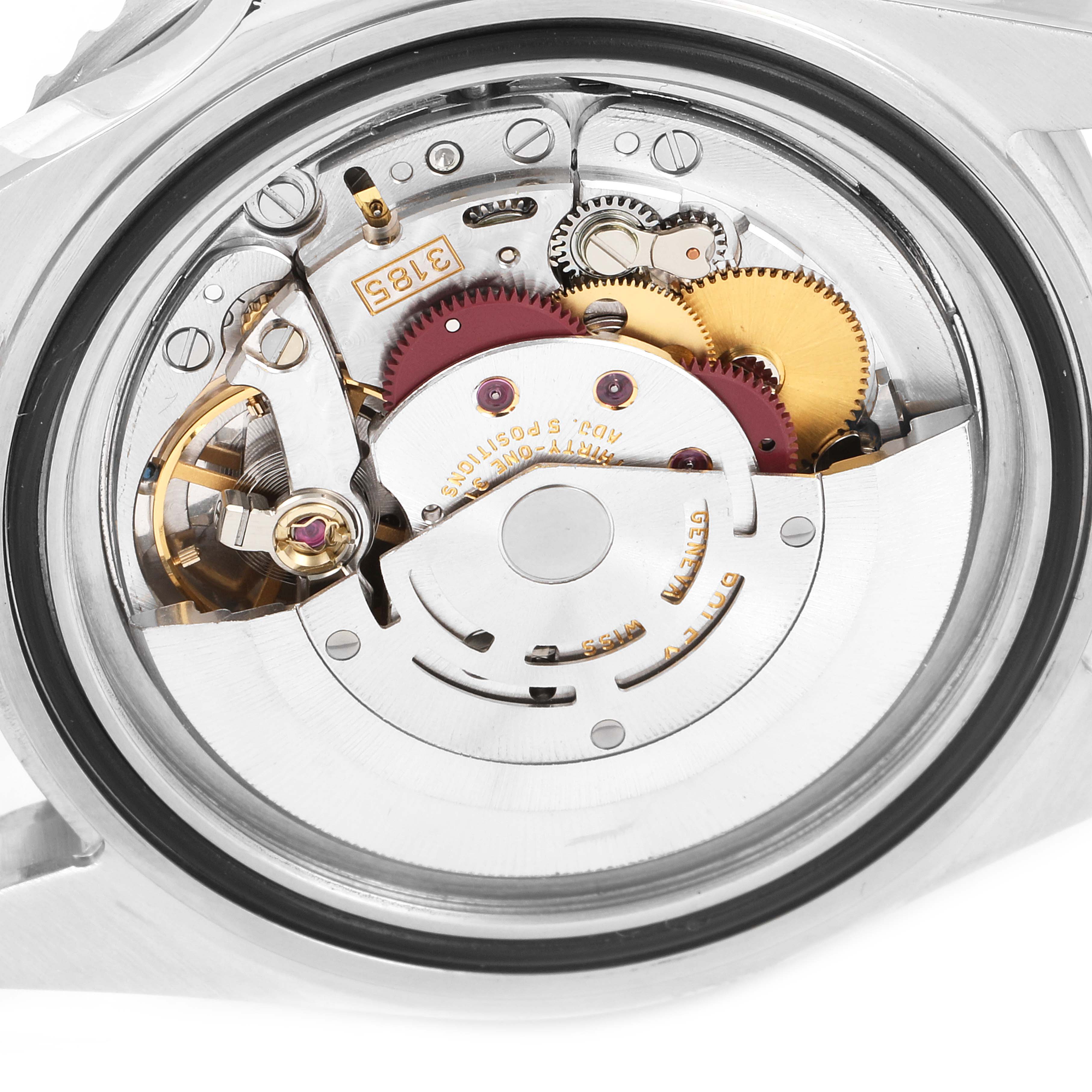 The image shows the internal movement mechanism of a Rolex GMT-Master 16710 Men's Stainless Steel Black Dial 16710 Men's Stainless Steel Black Dial watch, viewed from the back.