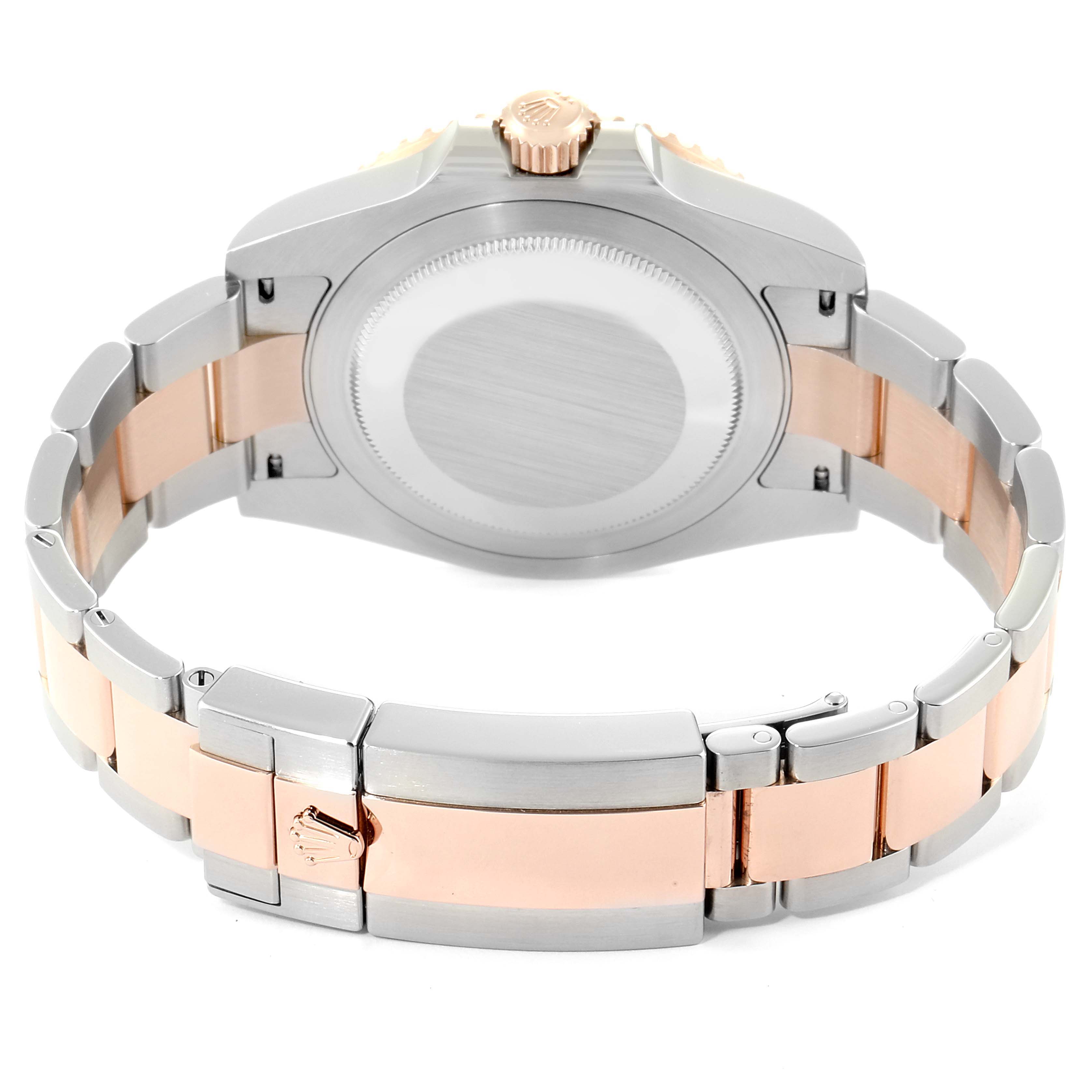 This image shows the case back and bracelet of a Rolex GMT-Master 126711 Men's Steel and Gold (two tone) Black Dial 126711 Men's Steel and Gold (two tone) Black Dial watch from a rear angle.