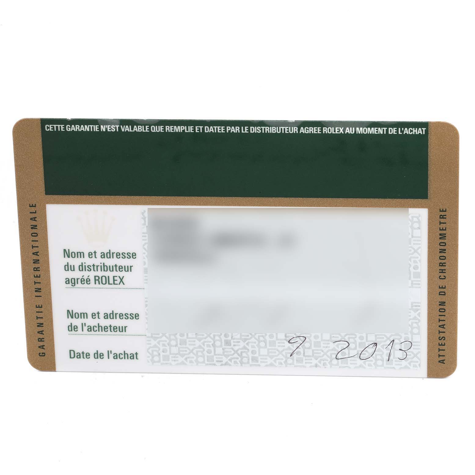 The image shows the warranty card for a Mid-Size model Rolex watch.