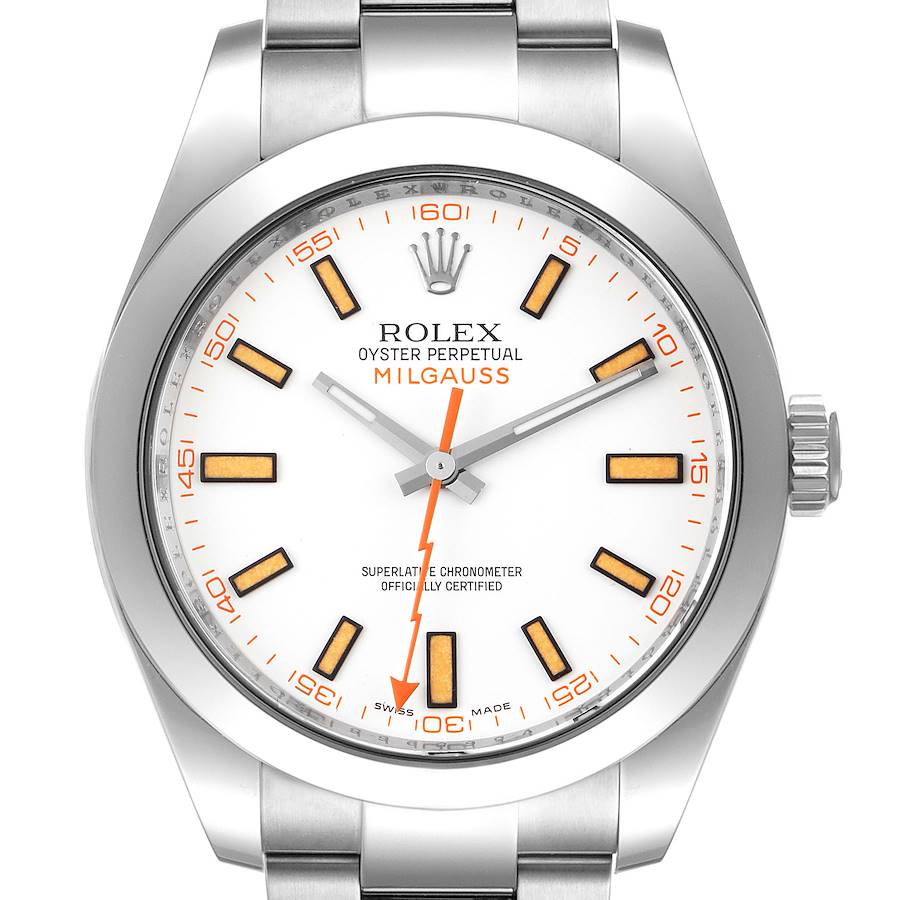 Rolex Milgauss White Dial Stainless Steel Mens Watch 116400 SwissWatchExpo