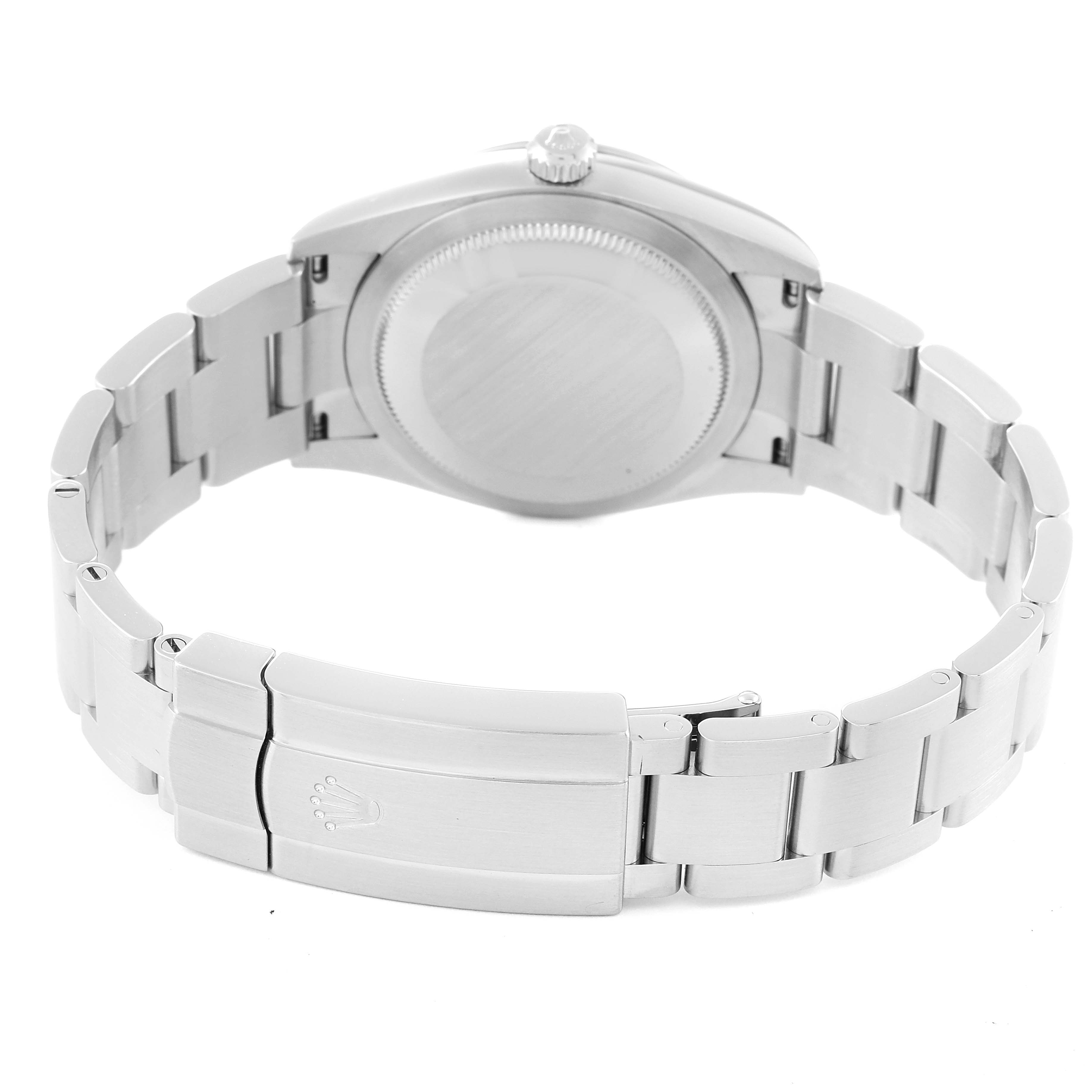 The image shows the back view of the Rolex Oyster Perpetual 124200 Men's Stainless Steel Silver Dial 124200 Men's Stainless Steel Silver Dial watch, including its bracelet and clasp.