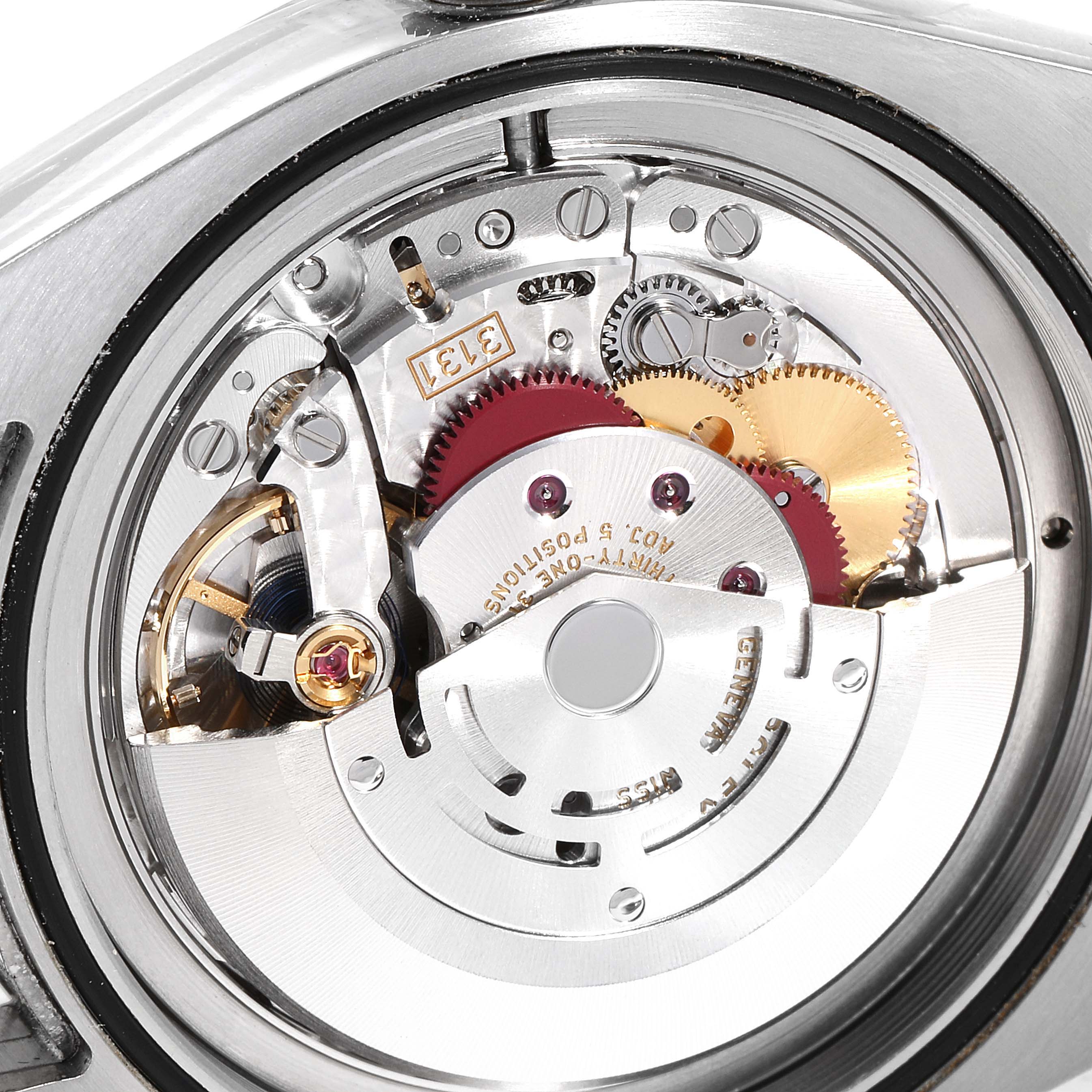 The image shows the internal movement mechanism of a Rolex Air-King 116900 Men's Stainless Steel Black Dial 116900 Men's Stainless Steel Black Dial watch from a rear angle.