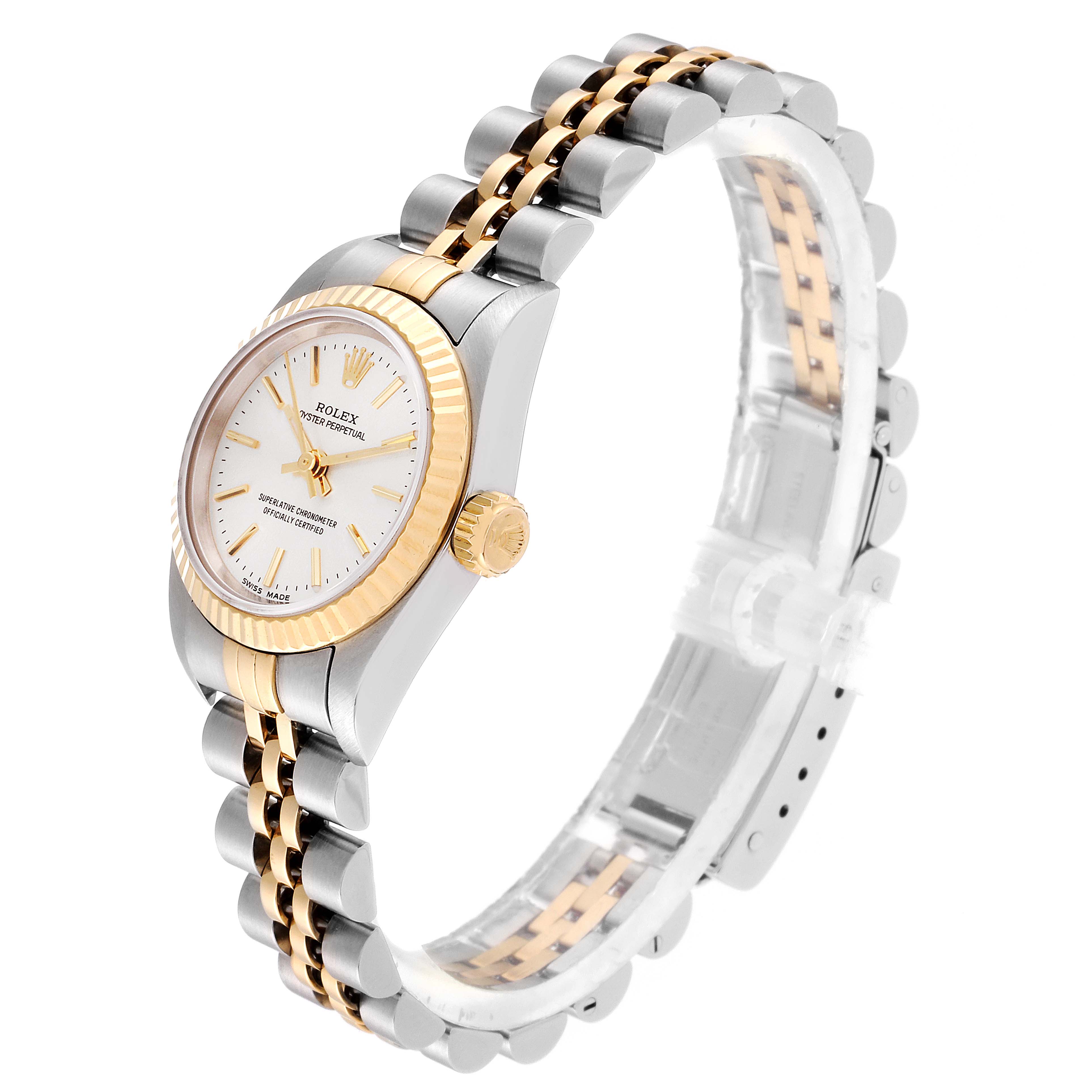 Rolex Oyster Perpetual Fluted Bezel Steel Yellow Gold Ladies Watch ...