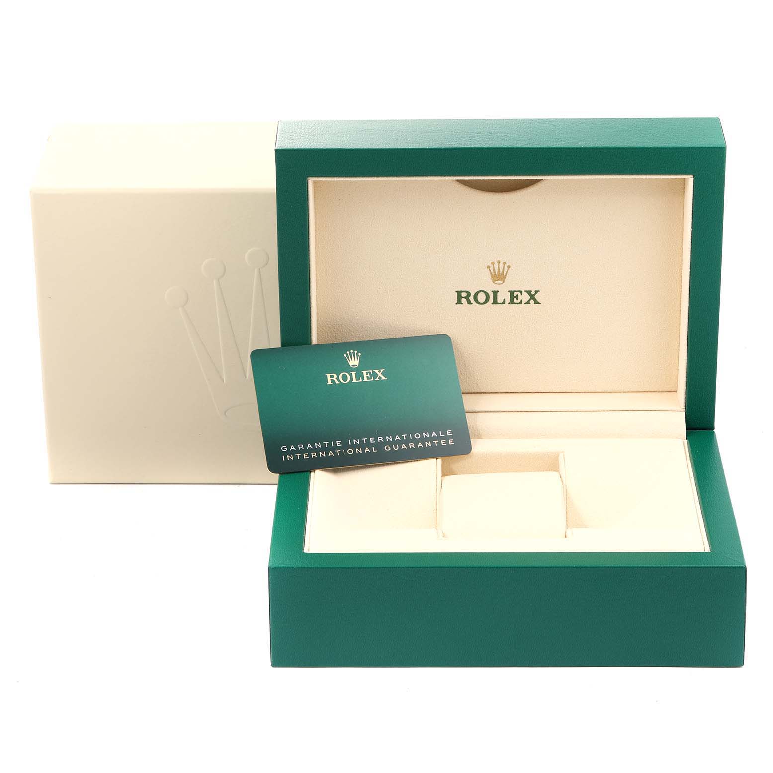 This image shows the open box and warranty card of the Rolex Oyster Perpetual 276200 Women
s Stainless Steel Pink Dial 276200 Women
s Stainless Steel Pink Dial model.