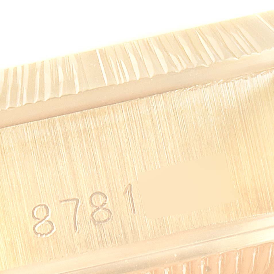The image shows a close-up angle of the model number engraved on the case side of a Rolex President 69278 Women
s Yellow Gold Champagne Dial 69278 Women
s Yellow Gold Champagne Dial watch.