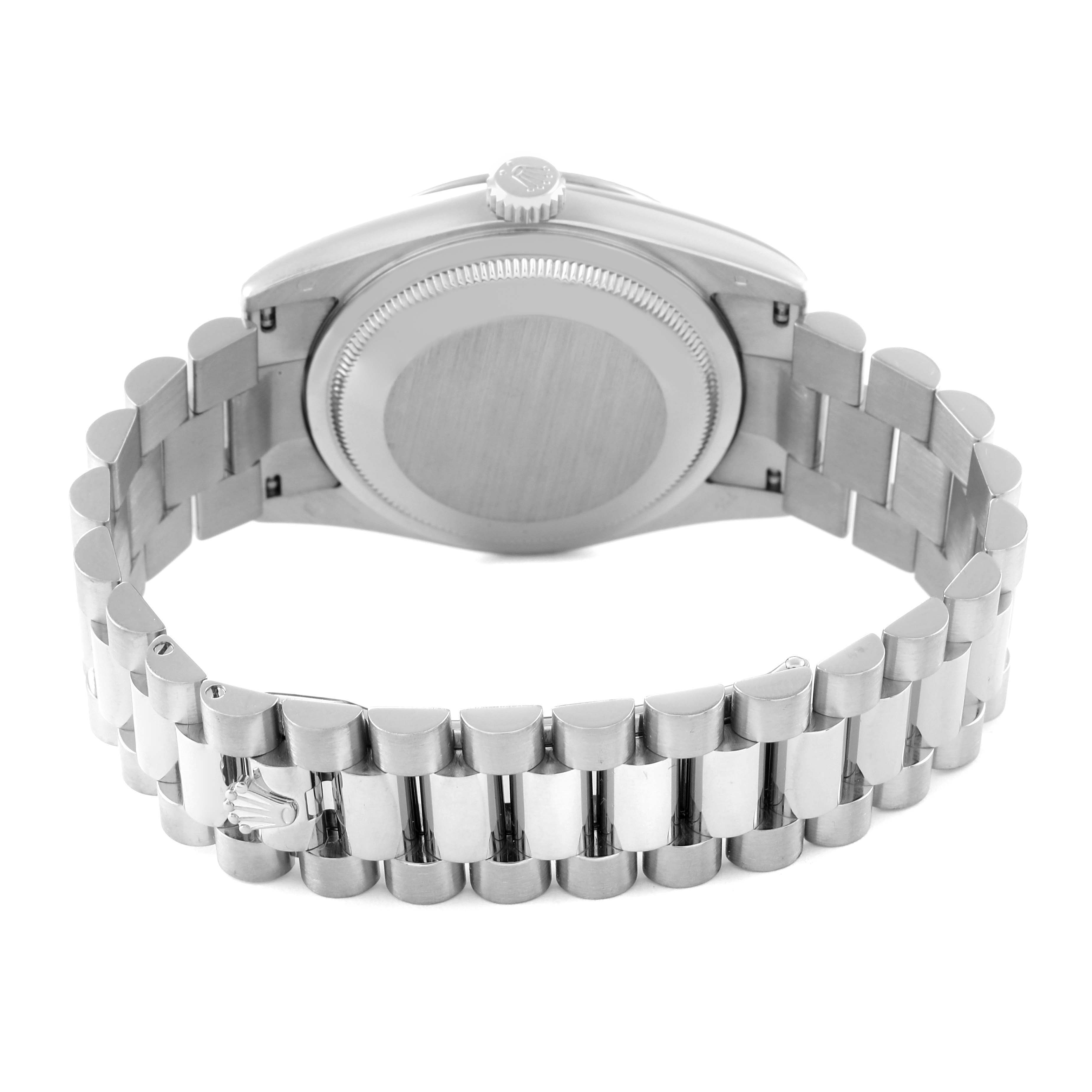 The image shows the back case and bracelet of the Rolex President 118239 Men's White Gold Silver Dial 118239 Men's White Gold Silver Dial model watch from a slightly angled rear view.