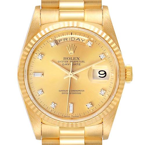 Photo of Rolex President Day-Date 36mm Yellow Gold Diamond Mens Watch 18238