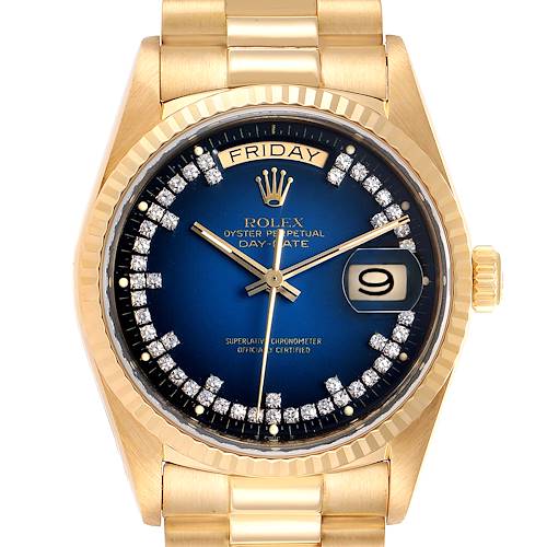 Photo of Rolex President Day-Date Yellow Gold String Diamond Dial Mens Watch 18038