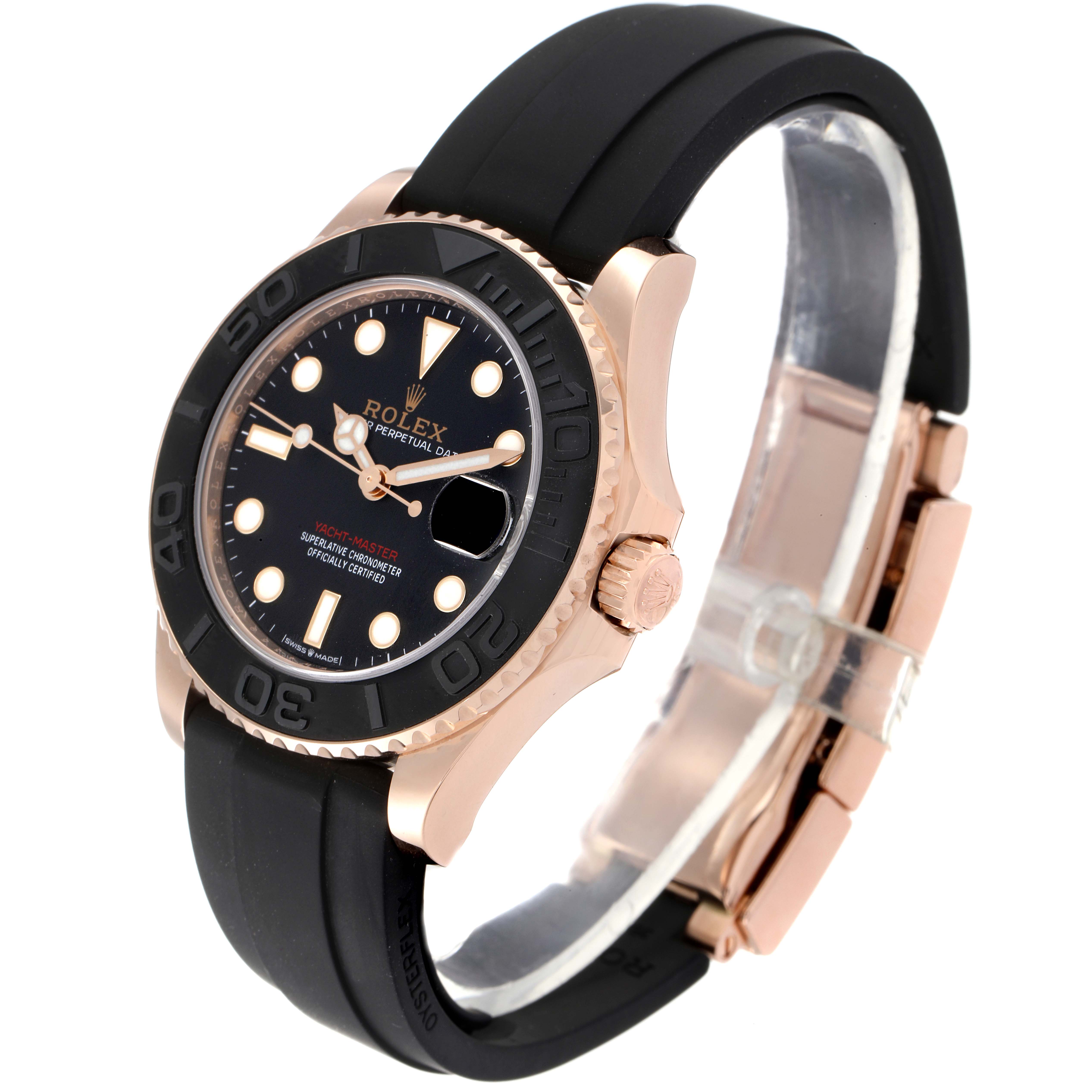 Rolex Yachtmaster 37 18K Everose Gold Rubber Strap Watch 268655 Box ...