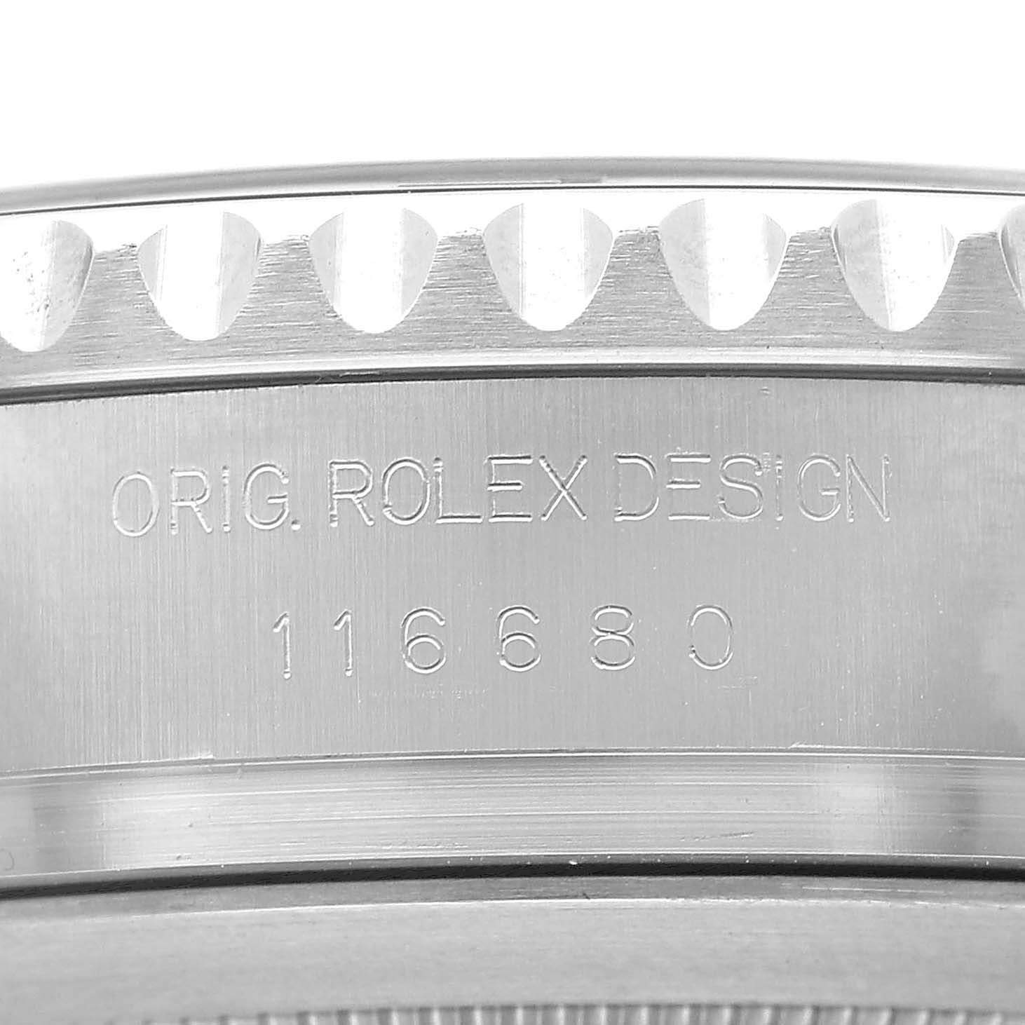 The image shows the side engraving of a Rolex Yacht-Master 116680 Men's Stainless Steel White Dial, featuring the model number 116680.