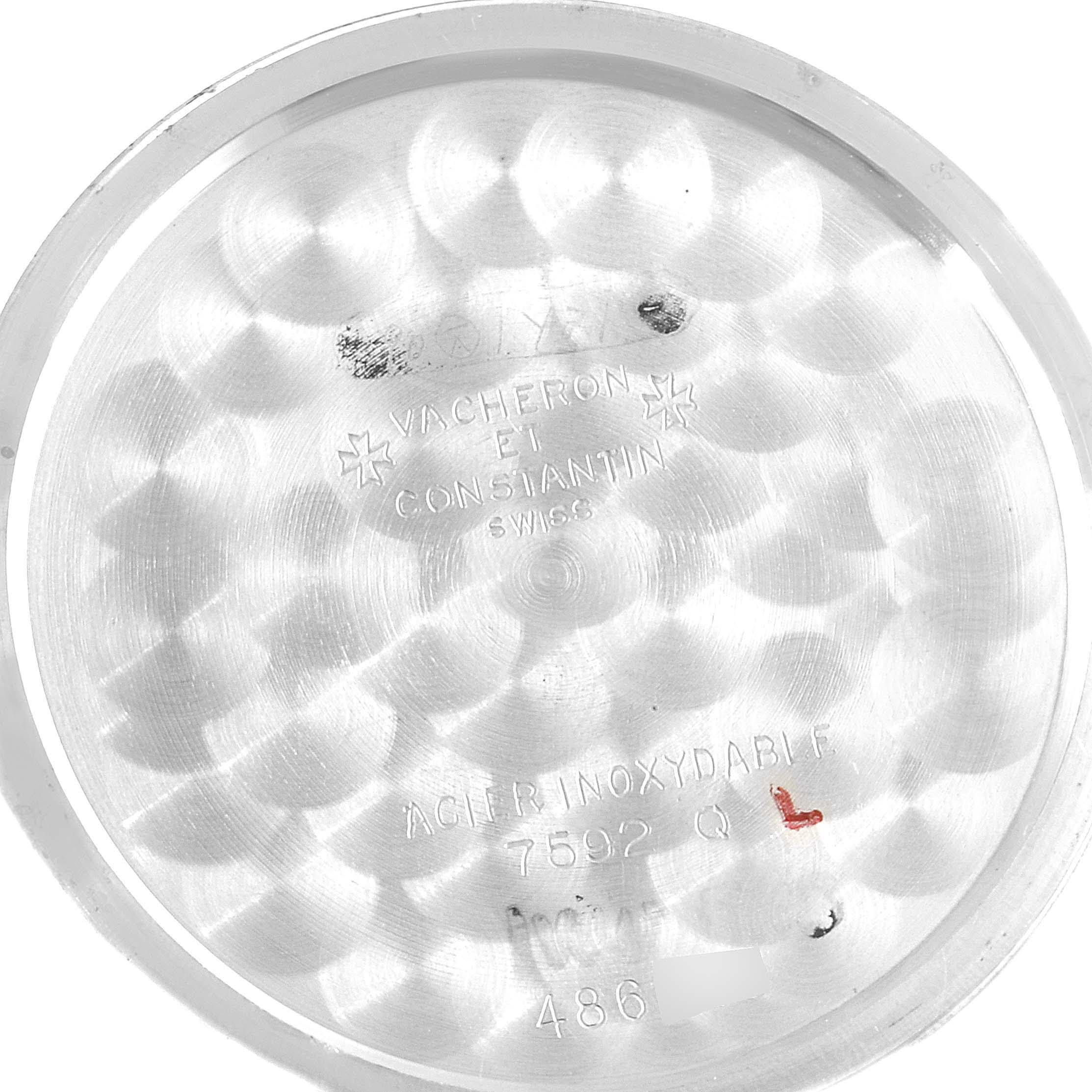 This image shows the inner case back of a Vacheron Constantin Patrimony 7592 Men's Stainless Steel Silver Dial 7592 Men's Stainless Steel Silver Dial watch.