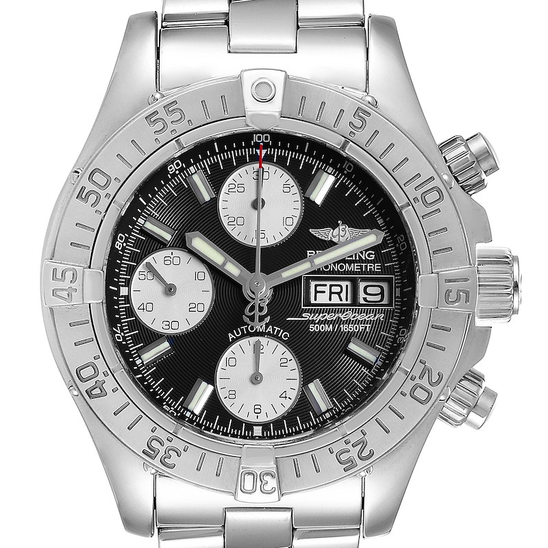 Breitling Superocean 42 Black Dial Chronograph Steel Mens Watch A13340 SwissWatchExpo