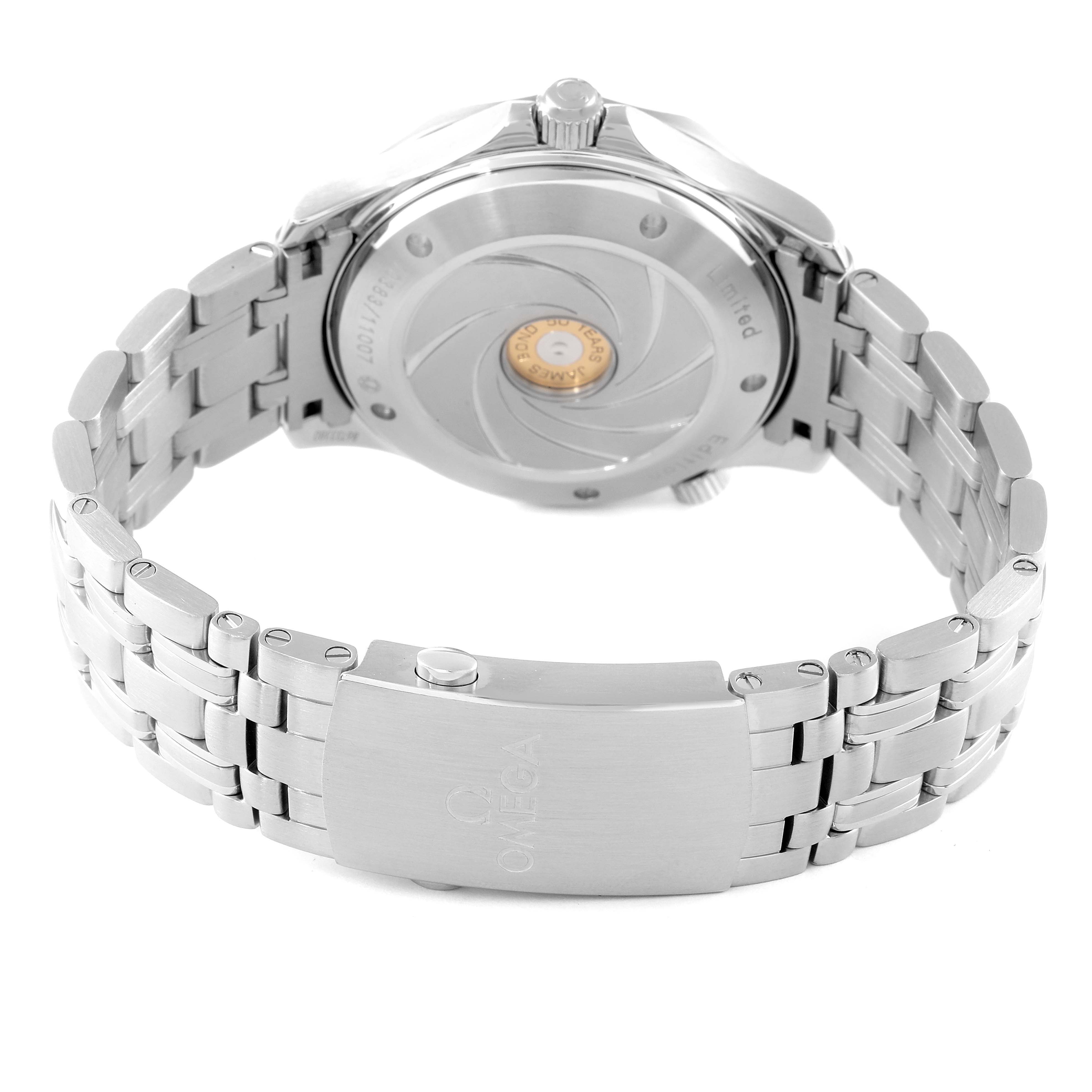 The image shows the back case and bracelet clasp of the Omega Seamaster 212.30.41.20.01.005 Men's Stainless Steel Black Dial 212.30.41.20.01.005 Men's Stainless Steel Black Dial watch.