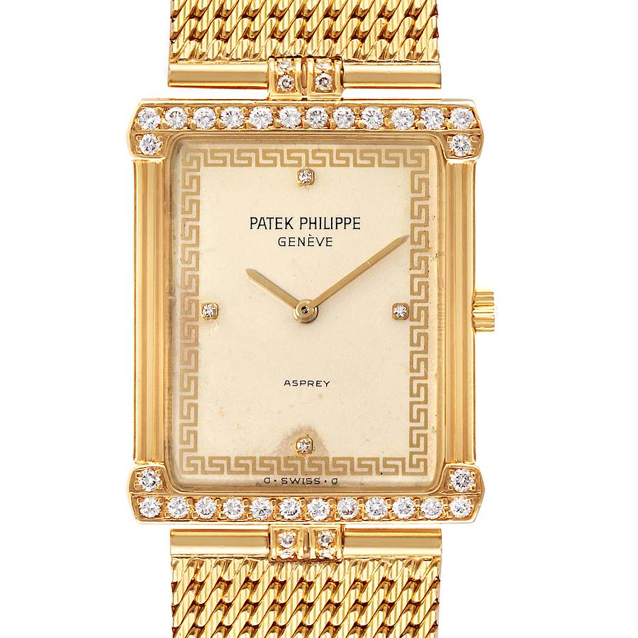 Patek Philippe Asprey 18k Yellow Gold Ivory Dial Diamond Mens Watch 3776 SwissWatchExpo