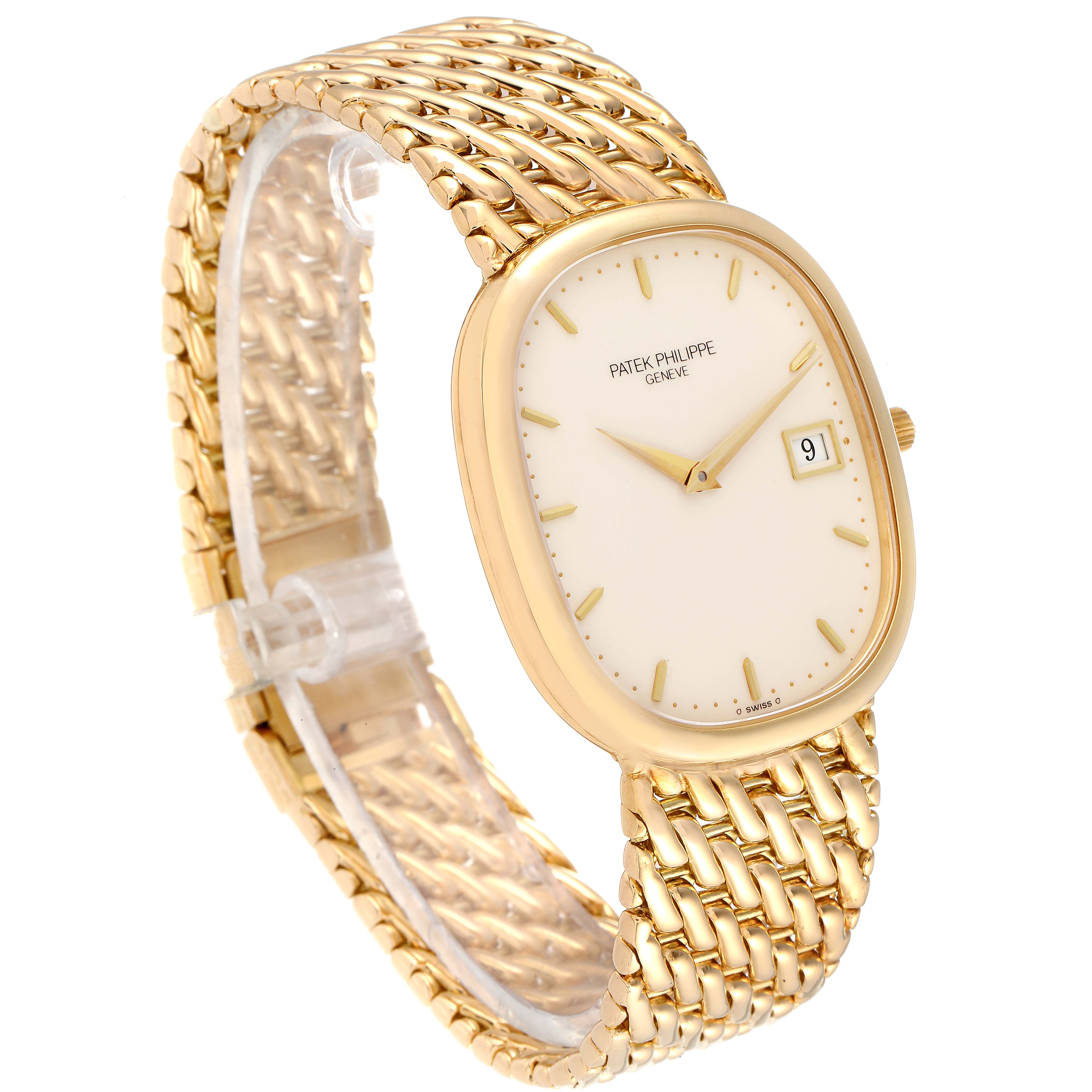 Patek Philippe Golden Ellipse Yellow Gold Ivory Dial Mens Watch 3747 ...