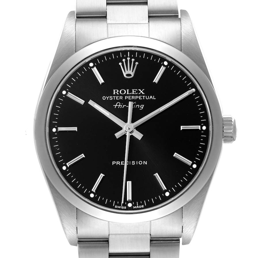 Rolex Air King Black Dial Smooth Bezel Steel Mens Watch 14000 SwissWatchExpo