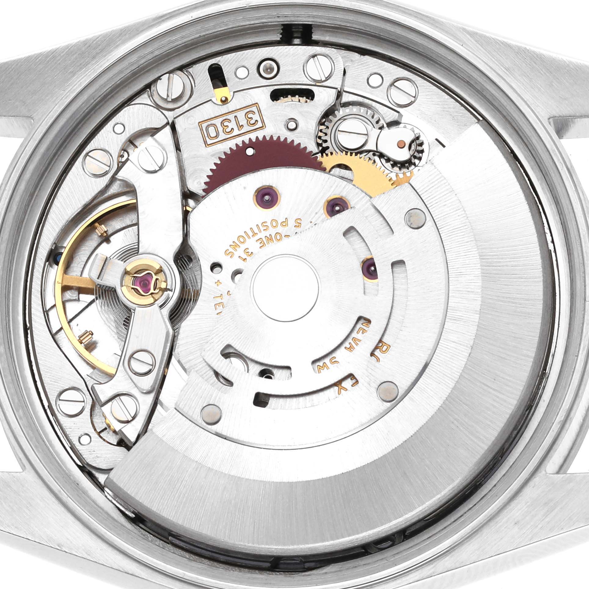 This image shows the internal mechanism of the Rolex Air-King 14000M Men's Stainless Steel Black Dial 14000M Men's Stainless Steel Black Dial watch from a top-down angle with detailed parts exposed.