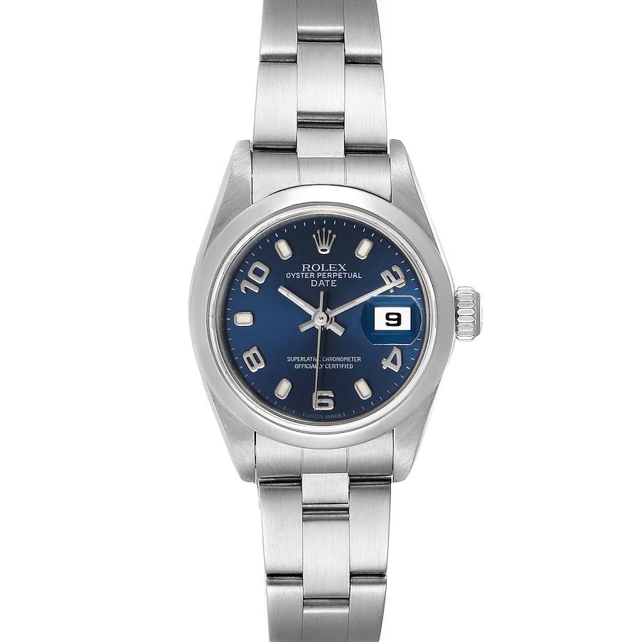 Rolex Date 26 Blue Dial Domed Bezel Steel Ladies Watch 79160 Box Papers SwissWatchExpo