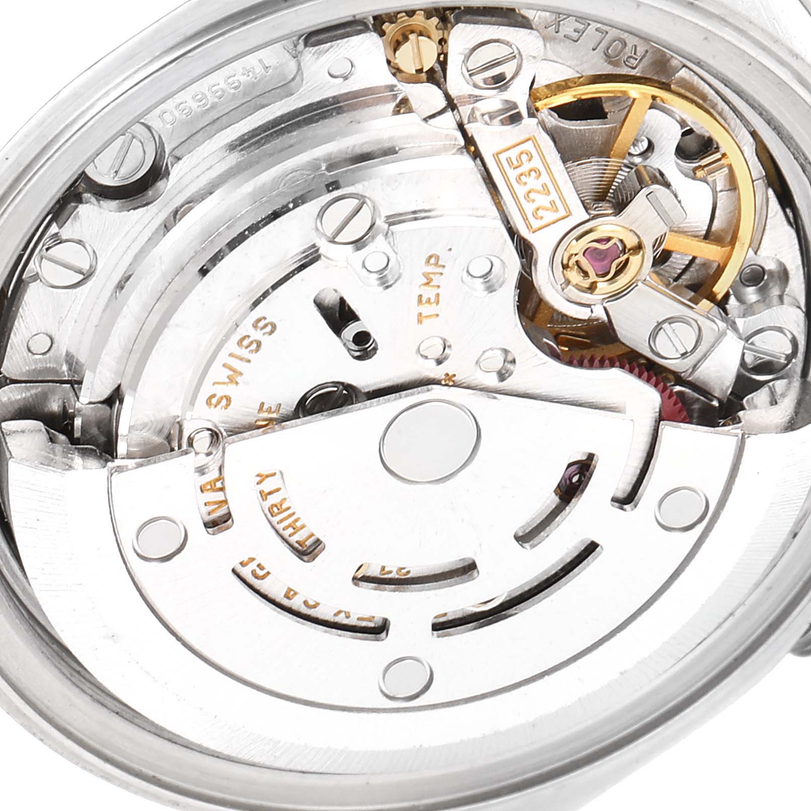This image shows the internal mechanism and movement components of a Rolex Date 79160 Women's Stainless Steel Blue Dial 79160 Women's Stainless Steel Blue Dial model watch.
