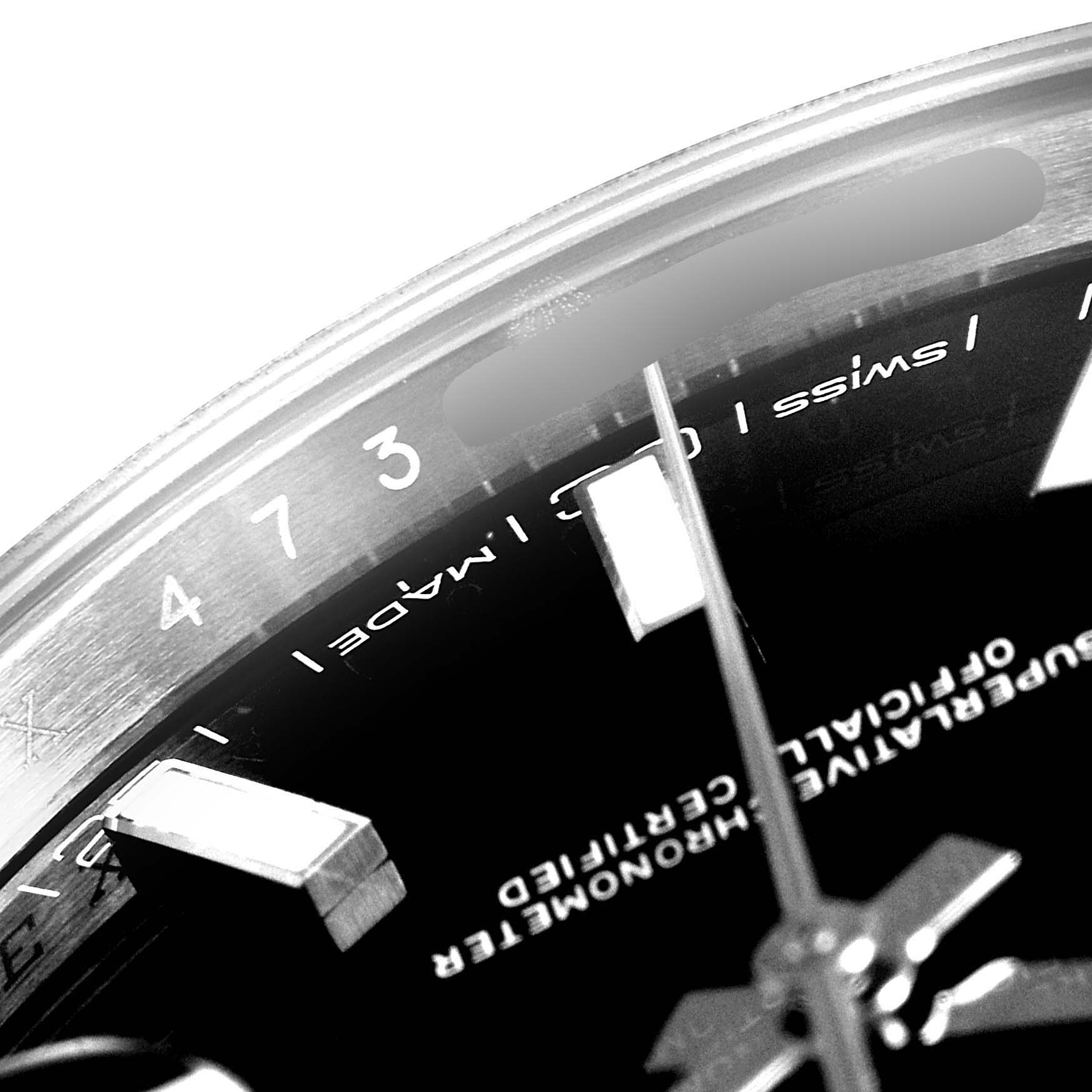 This close-up image shows the dial, markers, and second hand of a Rolex Datejust 41 126300 Men
s Stainless Steel Black Dial 126300 Men
s Stainless Steel Black Dial watch.